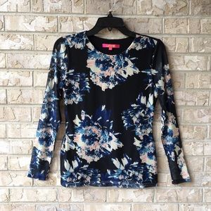 Catherine Malandrino Floral Chic Floral Mesh Top Small S